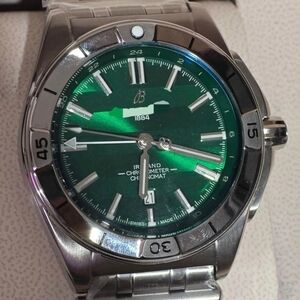 Breitling Silver and Green Watch